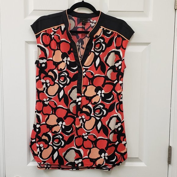 Worthington Tops - Worthington, Sleeveless, pullover, orange, tangerine, tropical, floral blouse, L